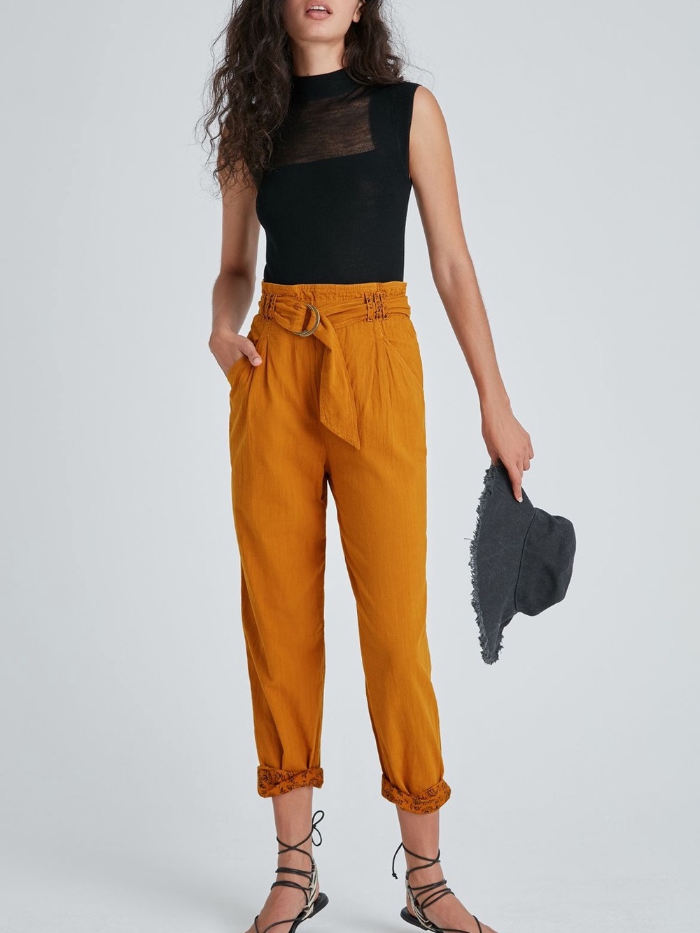 Anthropologie Paperbag Waist Cropped Pants in Mustard Malin Utility Pants